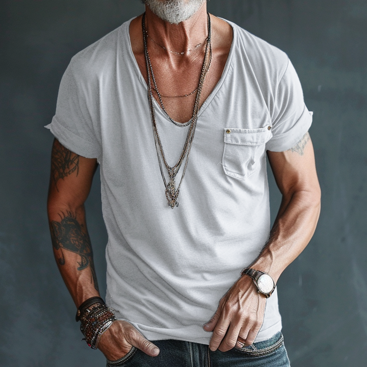 V-Neck with Pocket T Shirt for Men | Casual | White