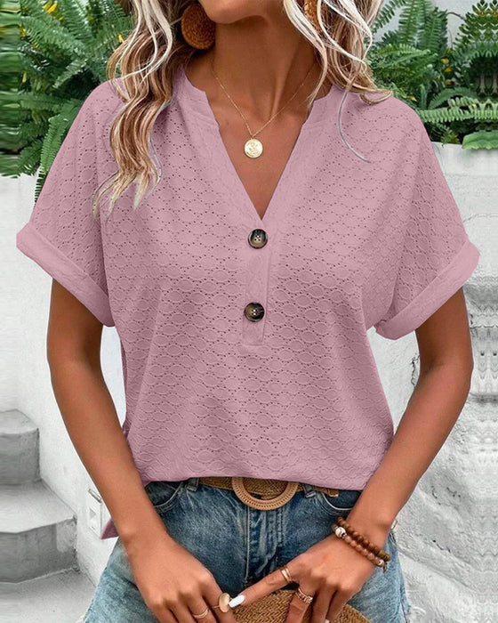 Women's Knit V-Neck Short Sleeve Top Casual Tee T-Shirt