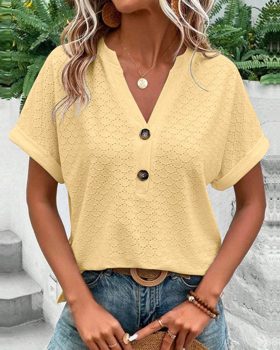 Women's Knit V-Neck Short Sleeve Top Casual Tee T-Shirt