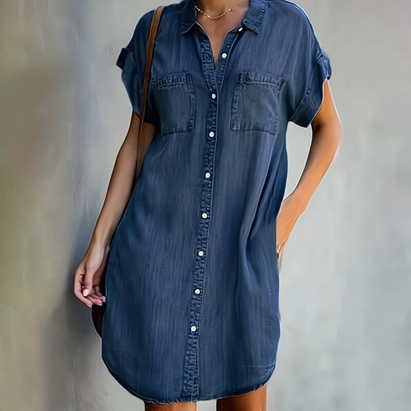 Women's Denim Shirt Dress Casual Tunic Lightweight Knit Mini Dress