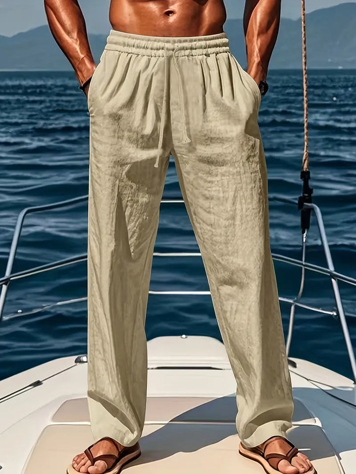 Men's Cotton Linen Trousers Lightweight Summer Beach Pants