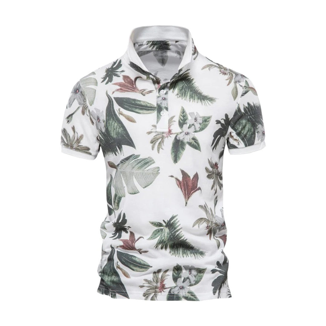 Cotton Men's Summer Leaf Print Polo Shirt