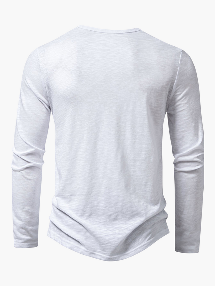 Summer Cotton Men's Long Sleeve Henley T-Shirt