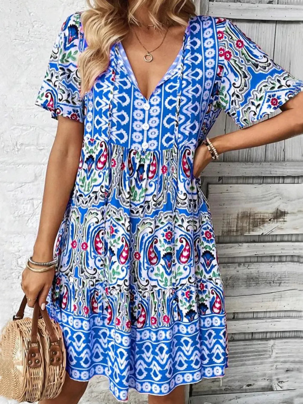 V-Neck Boho Mini Dress for Australian Summer Casual Wear