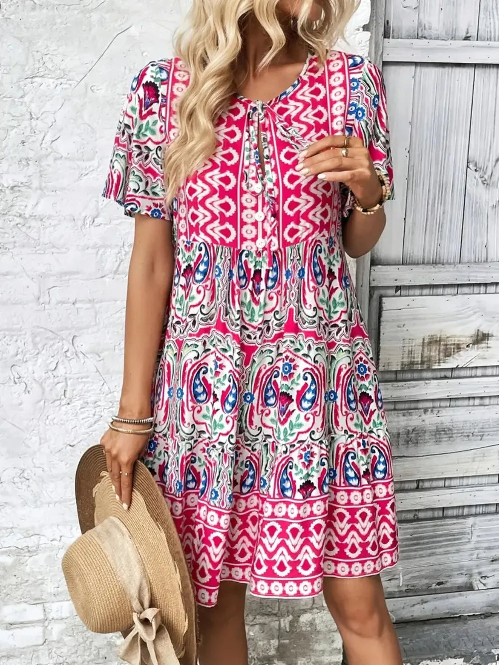 V-Neck Boho Mini Dress for Australian Summer Casual Wear