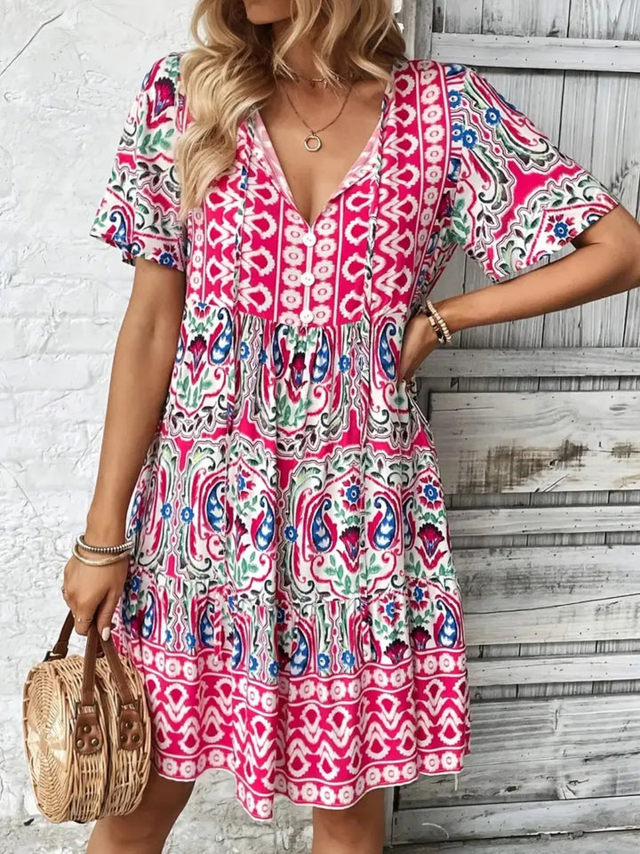 V-Neck Boho Mini Dress for Australian Summer Casual Wear