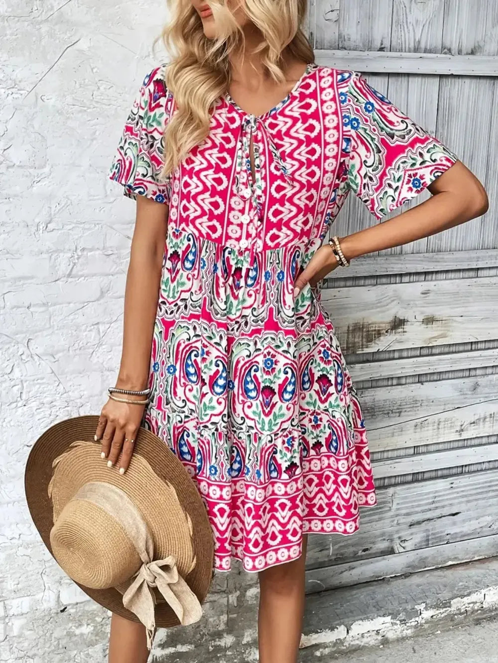 V-Neck Boho Mini Dress for Australian Summer Casual Wear