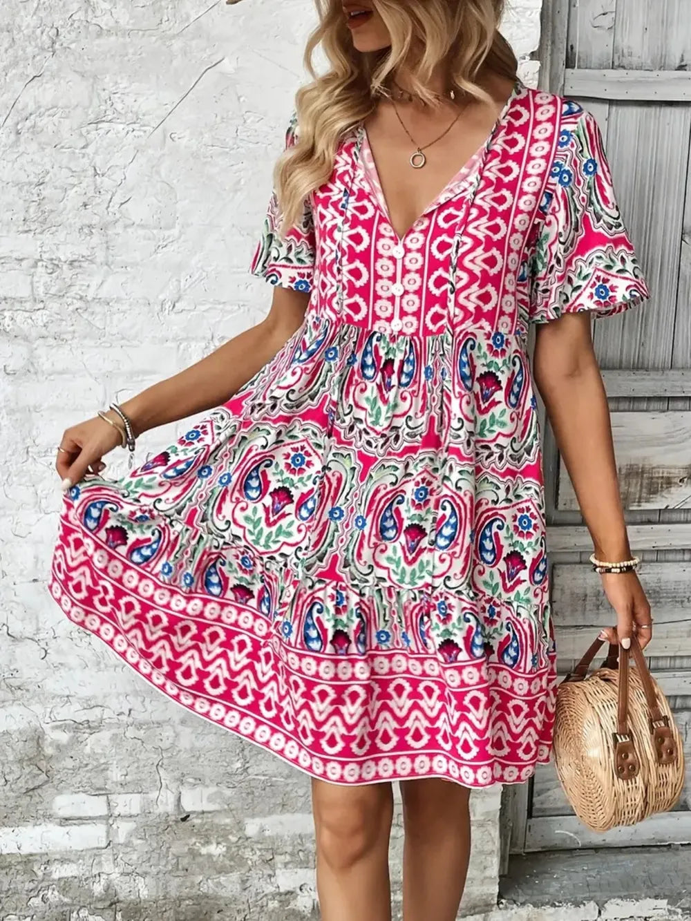 V-Neck Boho Mini Dress for Australian Summer Casual Wear