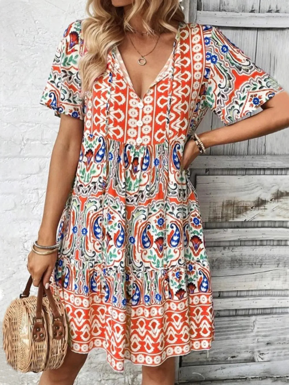 V-Neck Boho Mini Dress for Australian Summer Casual Wear