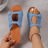 Women's Slides, Adjustable Buckle Straps, Denim Upper | Casual