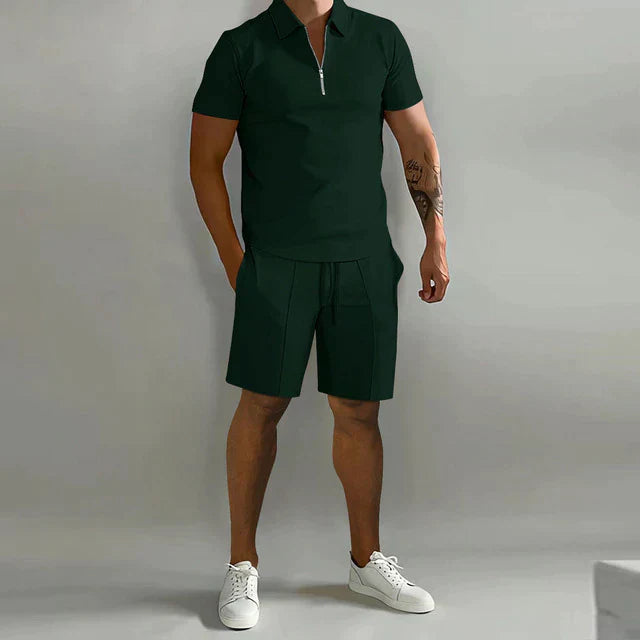 Men's Polo and Shorts Set Summer Fashion Breathable Cotton Knit Outfit Set