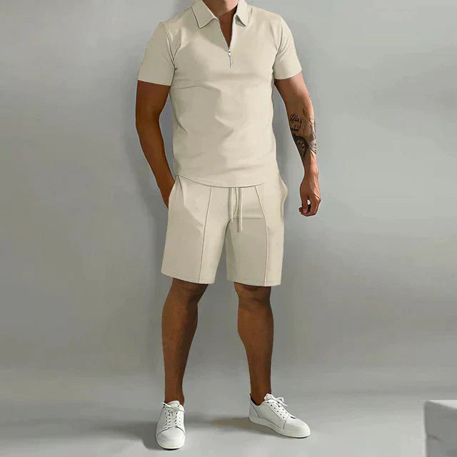 Men's Polo and Shorts Set Summer Fashion Breathable Cotton Knit Outfit Set