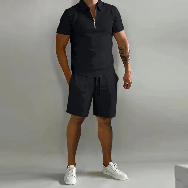 Men's Polo and Shorts Set Summer Fashion Breathable Cotton Knit Outfit Set