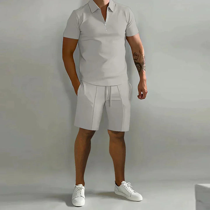 Men's Knit Quarter-Zip Polo and Shorts 2-Piece Set