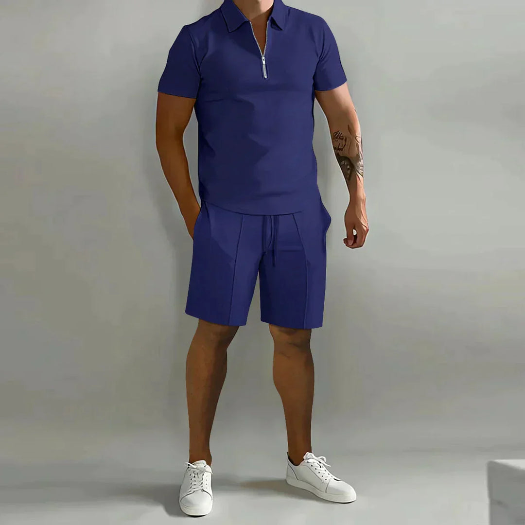 Men's Knit Quarter-Zip Polo and Shorts 2-Piece Set