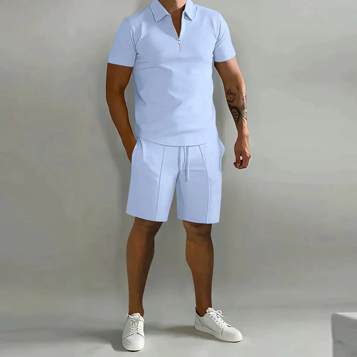 Men's Knit Quarter-Zip Polo and Shorts 2-Piece Set
