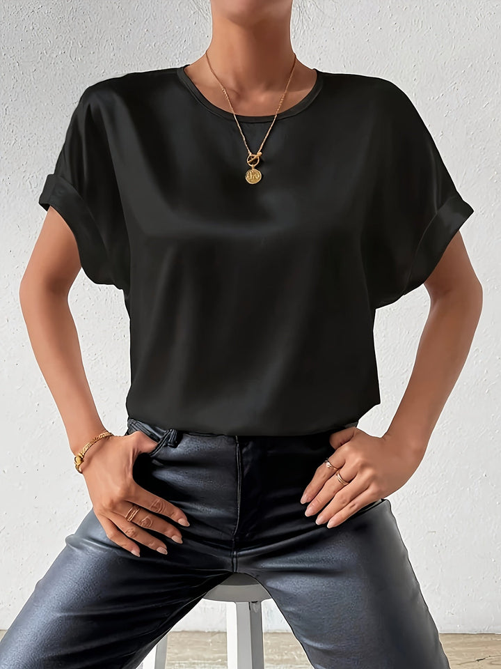 Satin Blouse Short Sleeve Cotton Blend Top Women's Summer Fashion