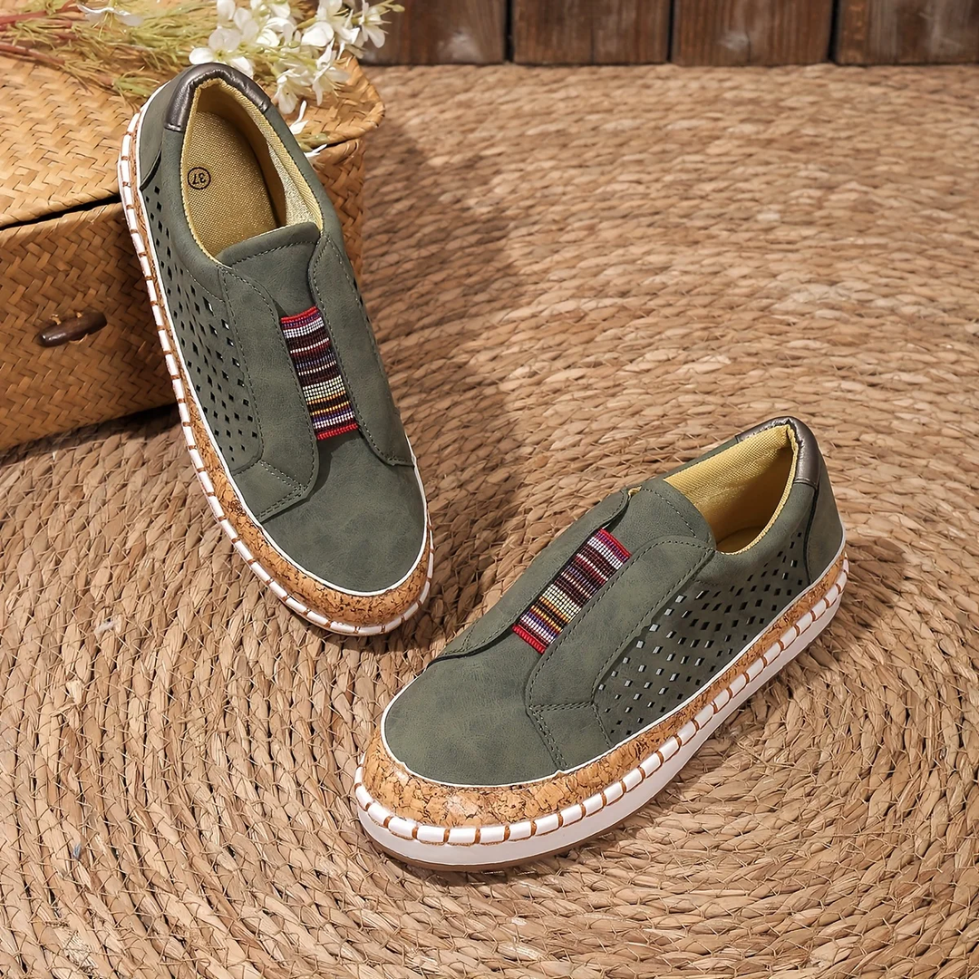 Women’s Leather Slip-On Loafers Breathable Summer Shoes