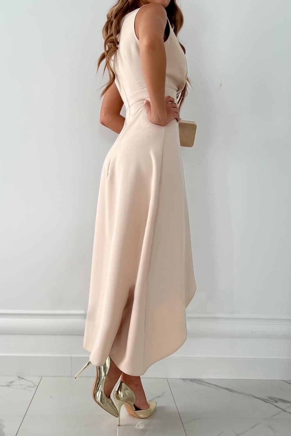 Women's V-Neck Sleeveless Wrap Maxi Dress Asymmetrical Summer Party Wear