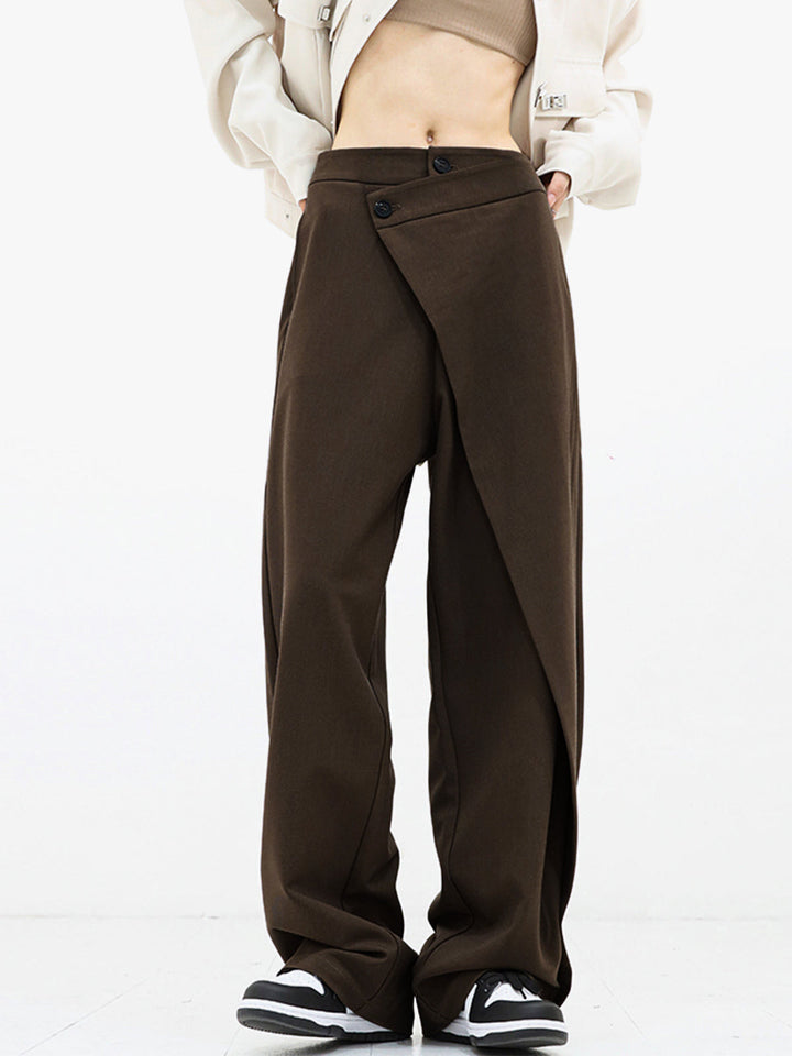 Women's Asymmetric High Waist Cotton Summer Trousers Wide Leg Pants