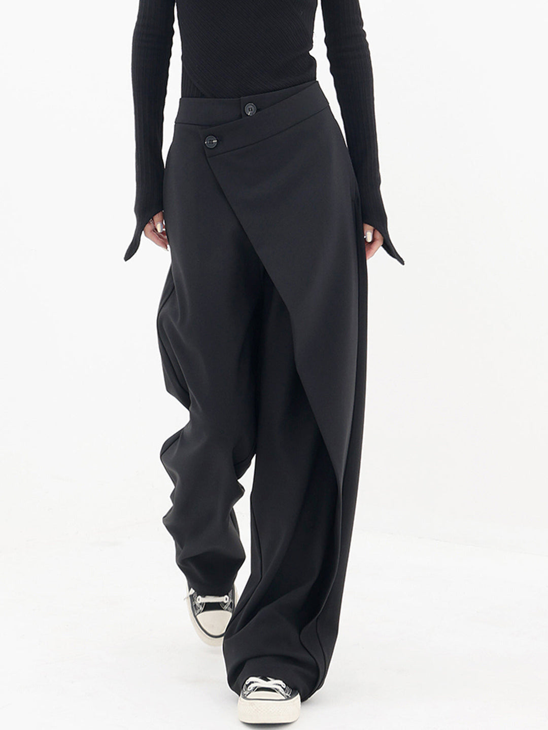 Women's Asymmetric High Waist Cotton Summer Trousers Wide Leg Pants