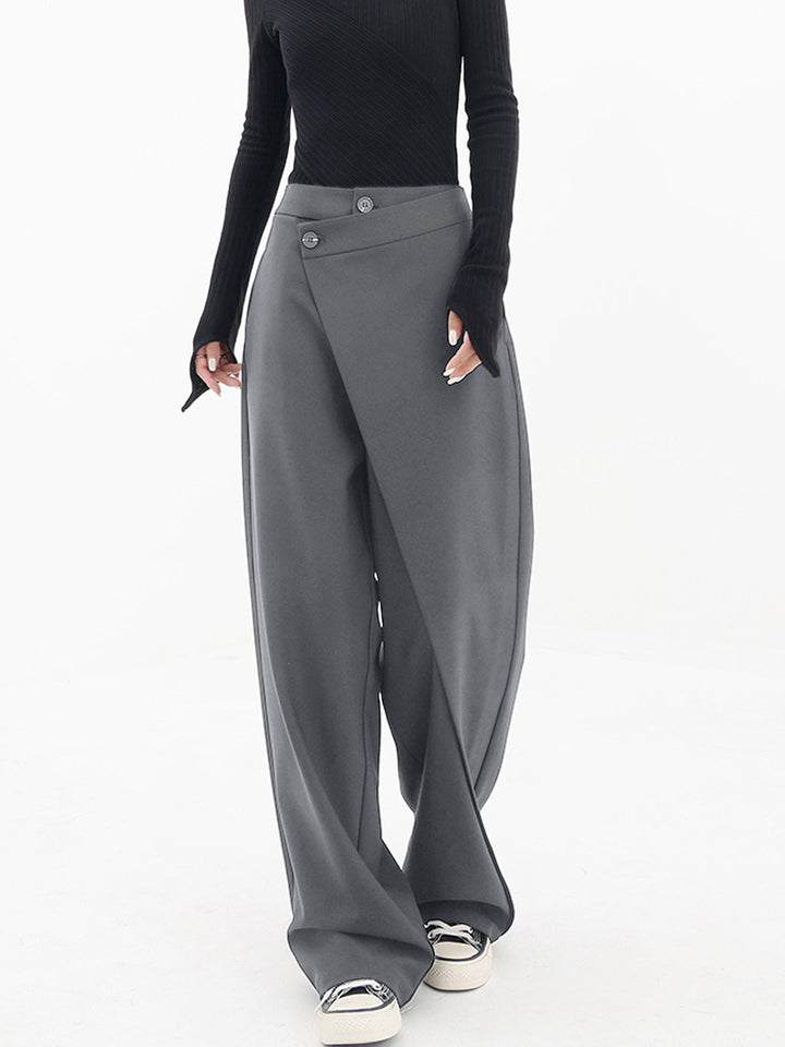 Women's Asymmetric High Waist Cotton Summer Trousers Wide Leg Pants