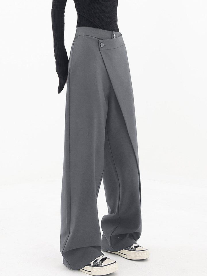 Women's Asymmetric High Waist Cotton Summer Trousers Wide Leg Pants