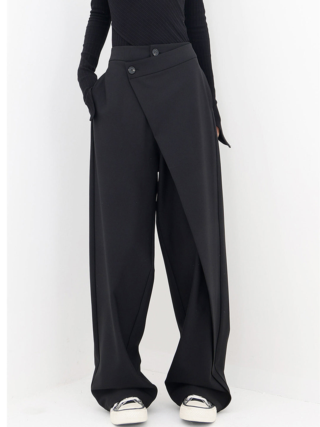 Women's Asymmetric High Waist Cotton Summer Trousers Wide Leg Pants