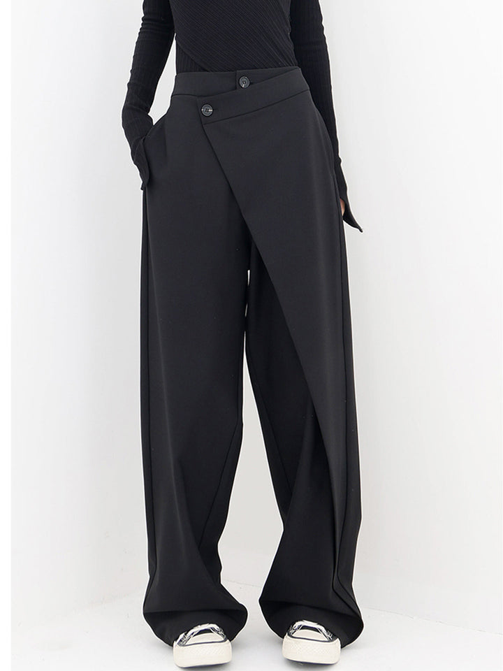 Women's Asymmetric High Waist Cotton Summer Trousers Wide Leg Pants
