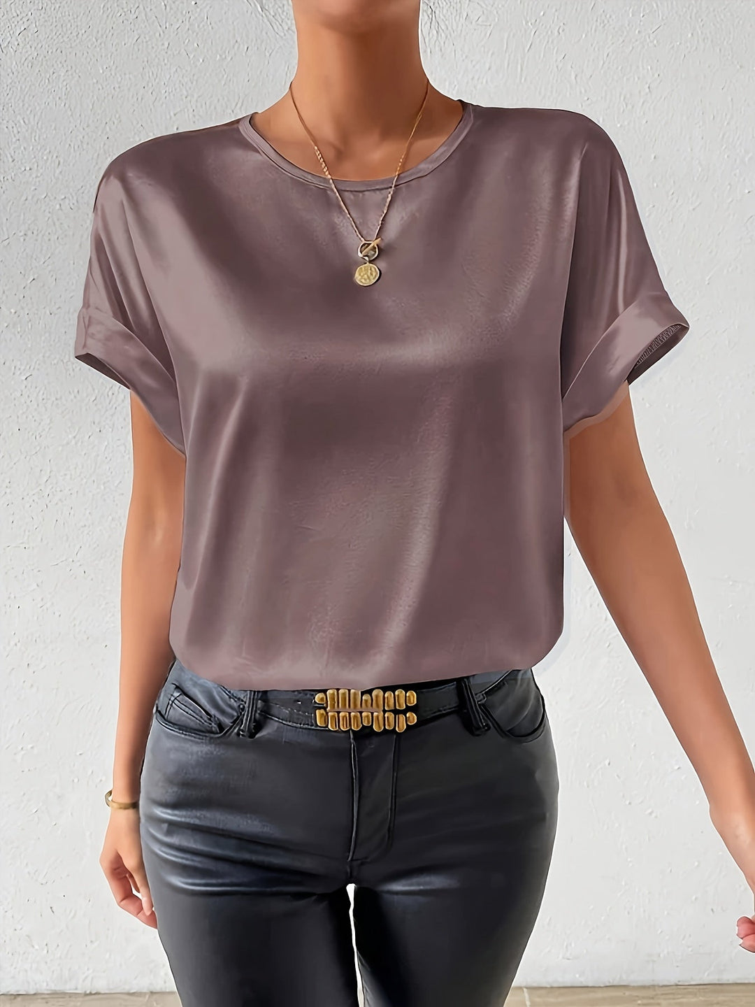 Satin Blouse Short Sleeve Cotton Blend Top Women's Summer Fashion