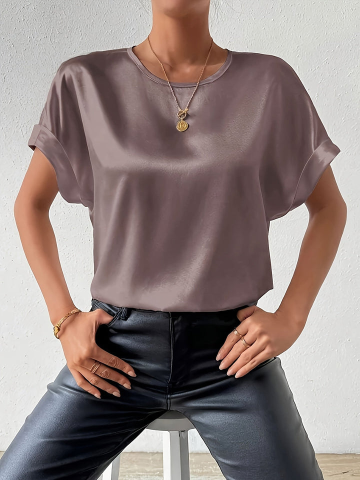 Satin Blouse Short Sleeve Cotton Blend Top Women's Summer Fashion