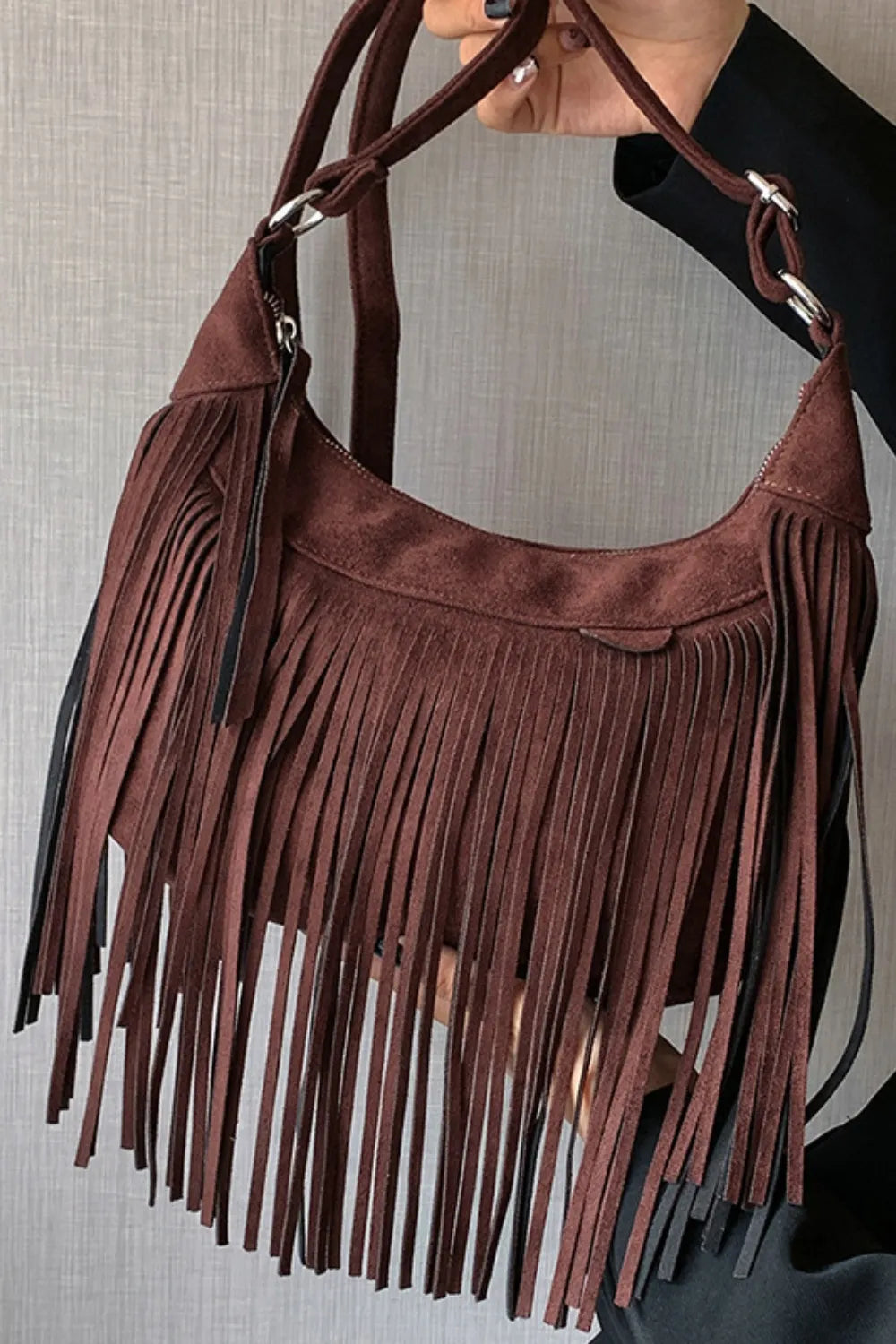 Suede Tassel Fringe Shoulder Bag for Women Summer Festival Style