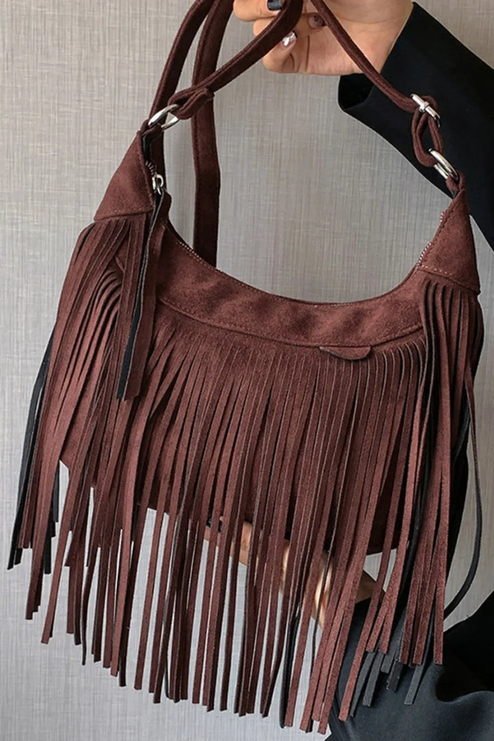 Suede Tassel Fringe Shoulder Bag for Women Summer Festival Style