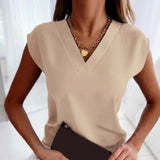 Women's V-Neck Cap Sleeve Knit Shell Top Cashmere-Touch Vest Blouse