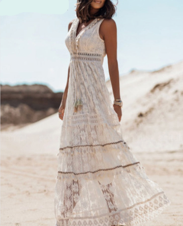 Women's Summer Cotton Lace Bohemian Maxi Dress