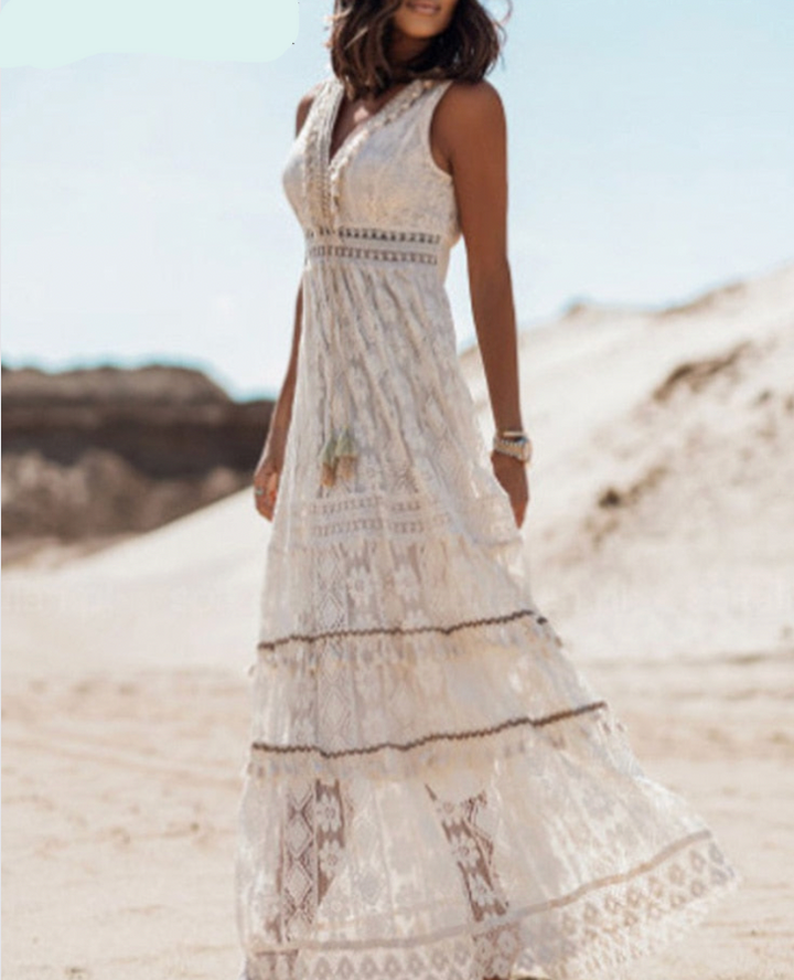 Women's Summer Cotton Lace Bohemian Maxi Dress