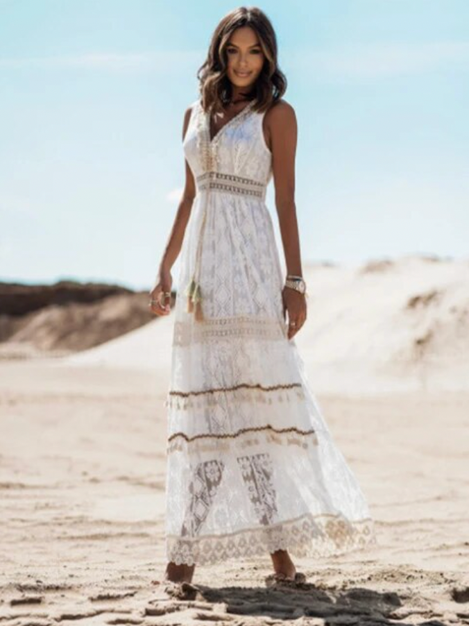 Women's Summer Cotton Lace Bohemian Maxi Dress