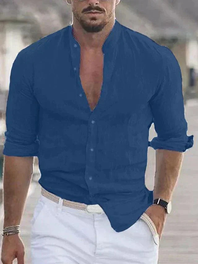 Men's Cotton Linen Henley Shirt – Lightweight Summer Casual Top