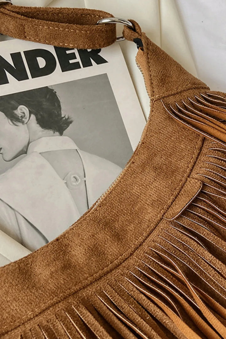 Suede Tassel Fringe Shoulder Bag for Women Summer Festival Style