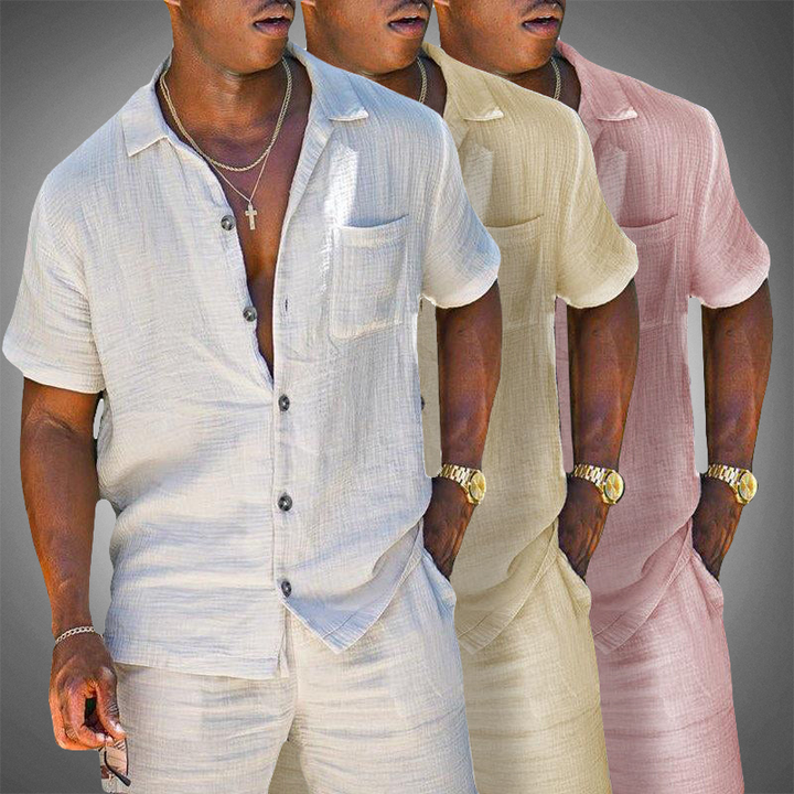 Men's Two-Piece Outfit Set Summer Fashion Breathable Cotton Linen Suit