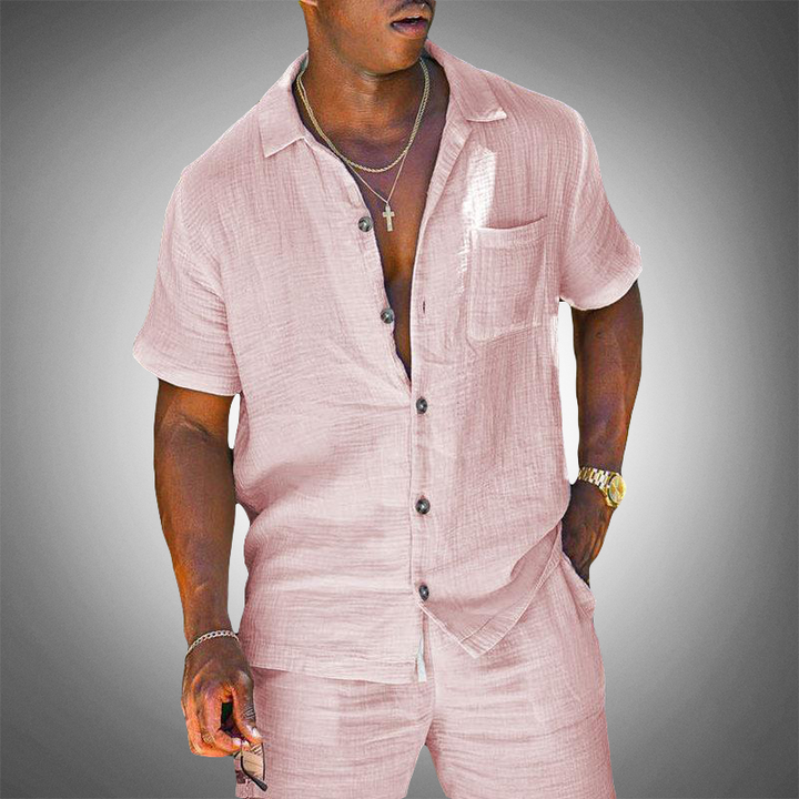 Men's Two-Piece Outfit Set Summer Fashion Breathable Cotton Linen Suit