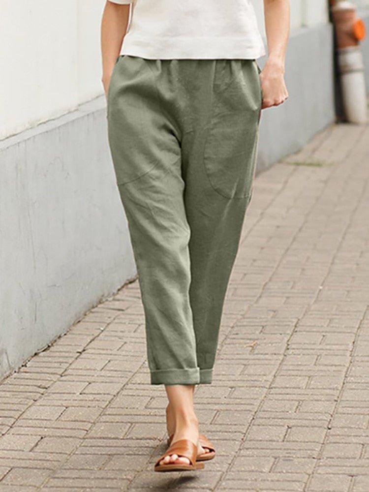 Cotton Linen Women's Casual Trousers Wide Leg Summer Pants
