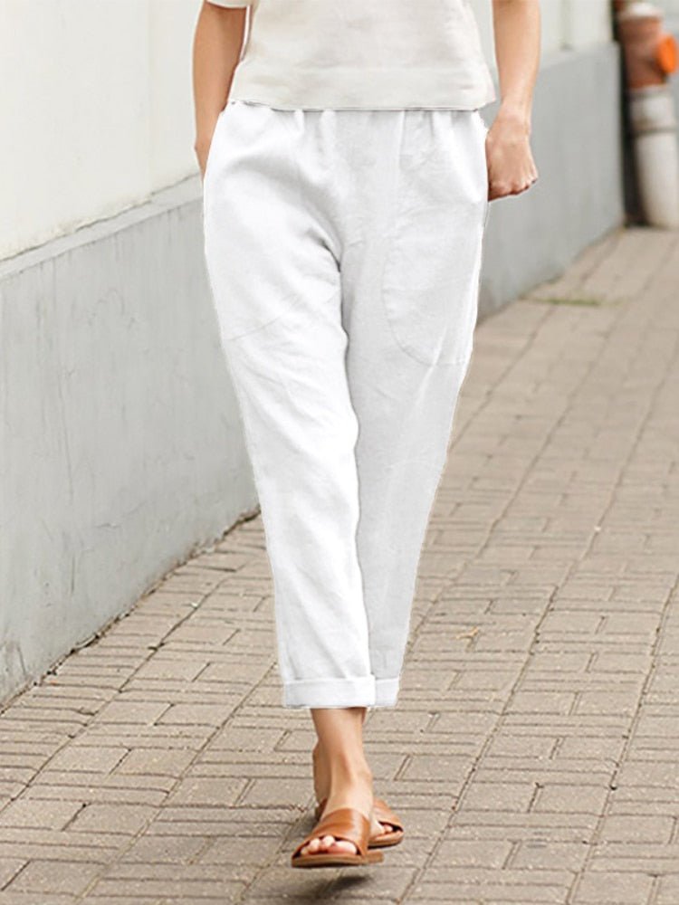 Cotton Linen Women's Casual Trousers Wide Leg Summer Pants