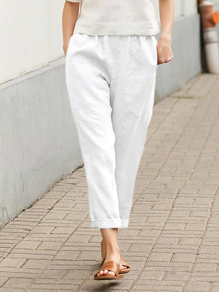 Cotton Linen Women's Casual Trousers Wide Leg Summer Pants