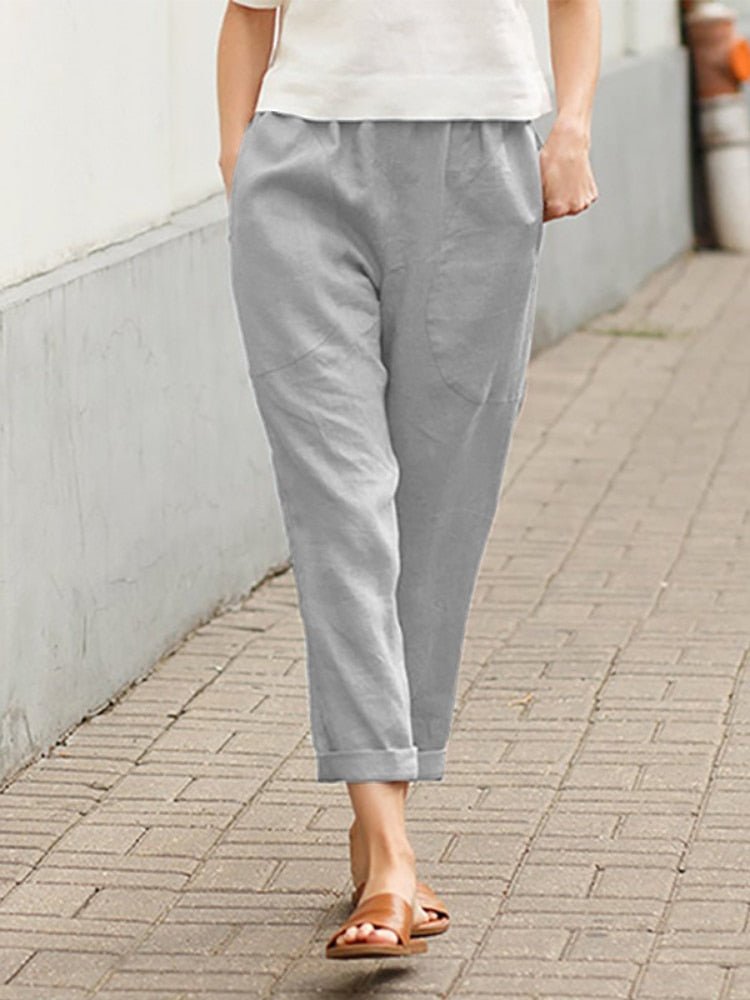 Cotton Linen Women's Casual Trousers Wide Leg Summer Pants