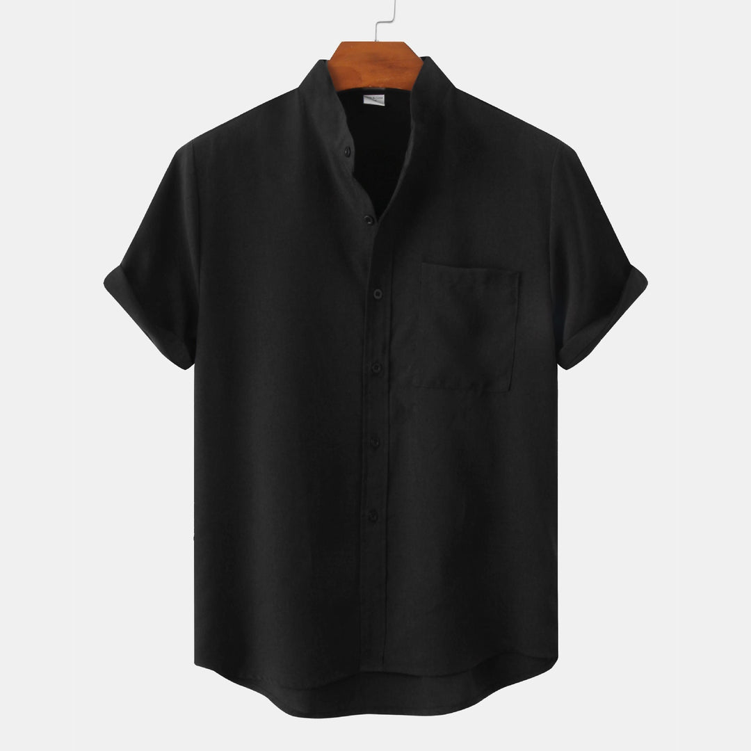 Men's Short Sleeve Stand Collar Shirt Lightweight Casual Top