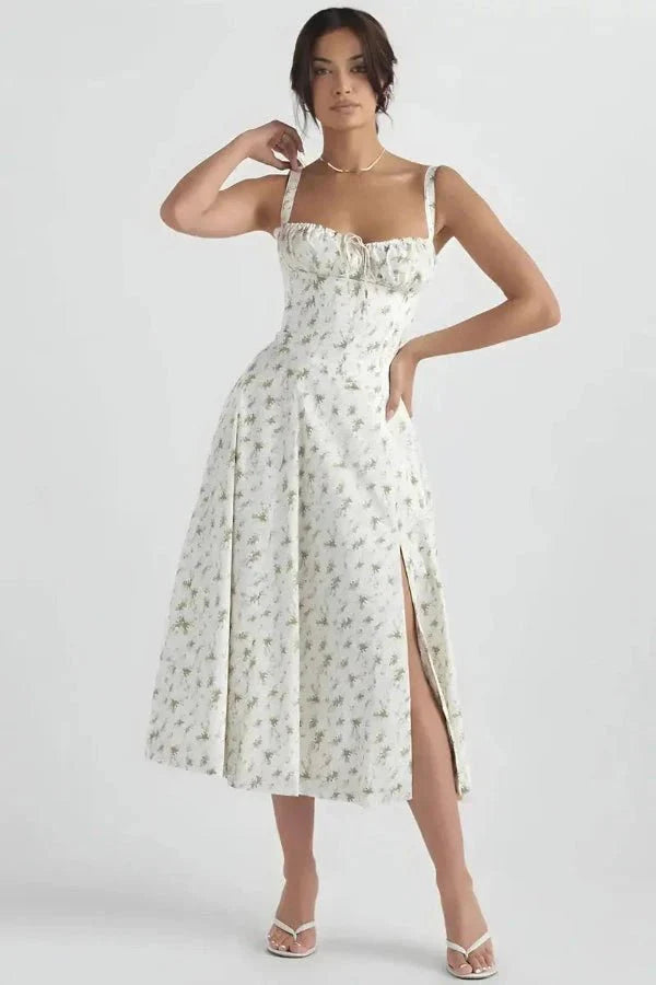 Women's Breathable Corset Midi Dress A-Line Sun Dress