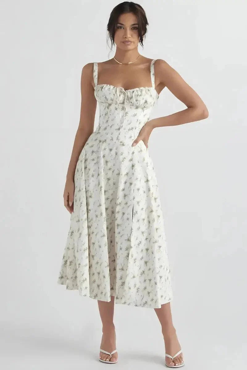 Women's Breathable Corset Midi Dress A-Line Sun Dress