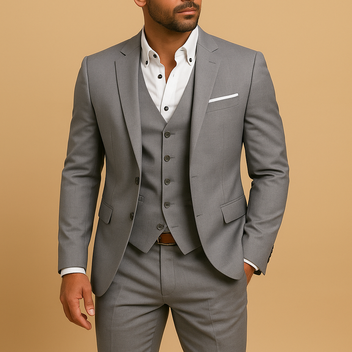Three-Piece Men's Summer Slim Fit Wool Blend Suit