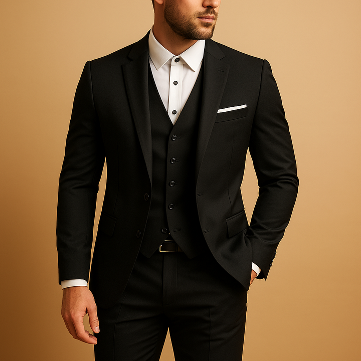 Three-Piece Men's Summer Slim Fit Wool Blend Suit